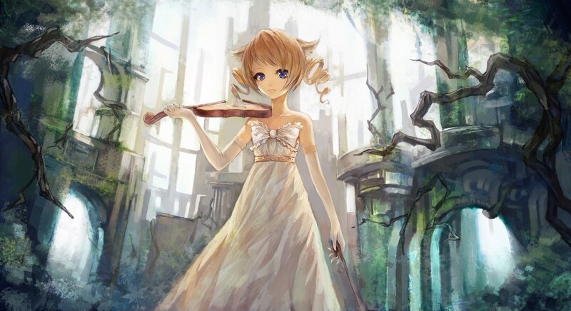 Girl Playing Violin — White, Serene