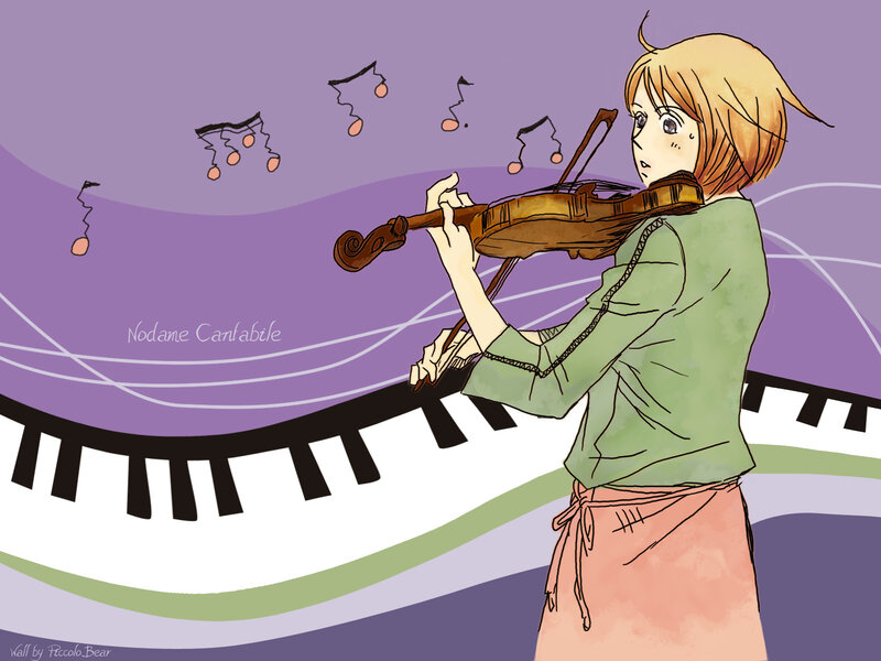 Girl playing violin with music notes