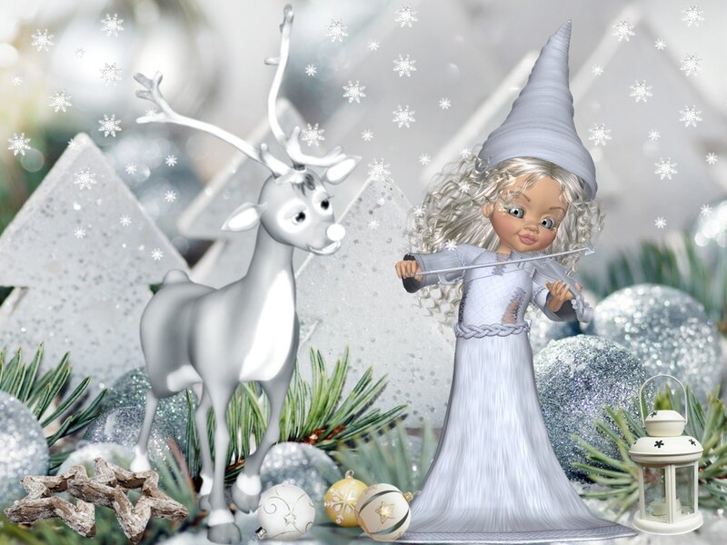 Girl Playing Violin with Reindeer