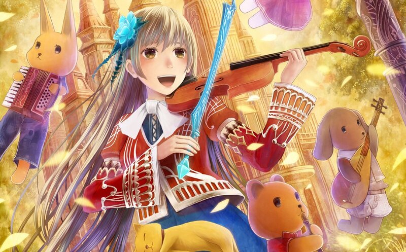 Girl Playing Violin — Yellow, Joyful