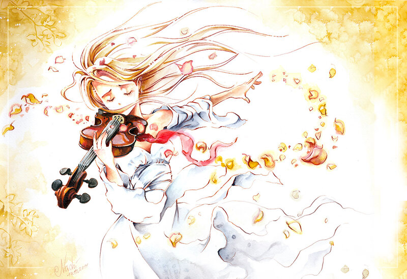 Girl Playing Violin — Yellow