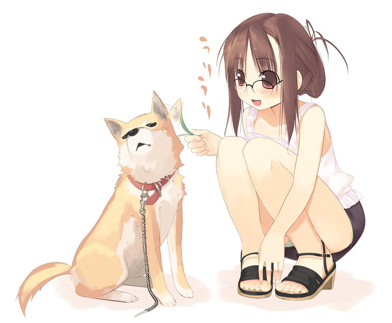 Girl playing with dog