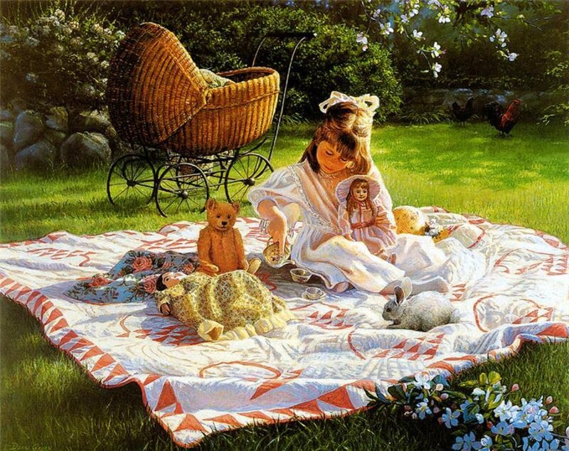 Girl Playing with Dolls