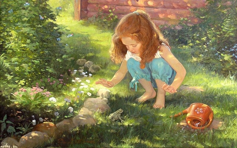 Girl Playing with Frog