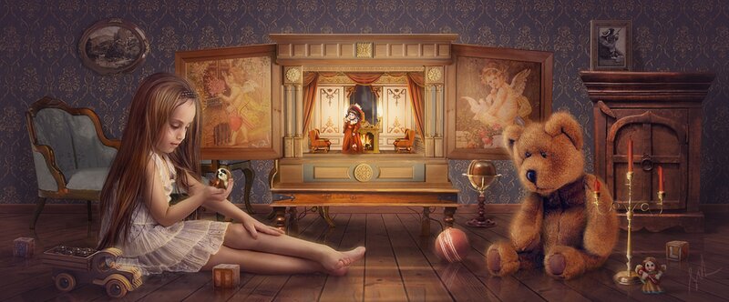 Girl Playing with Toys — Brown