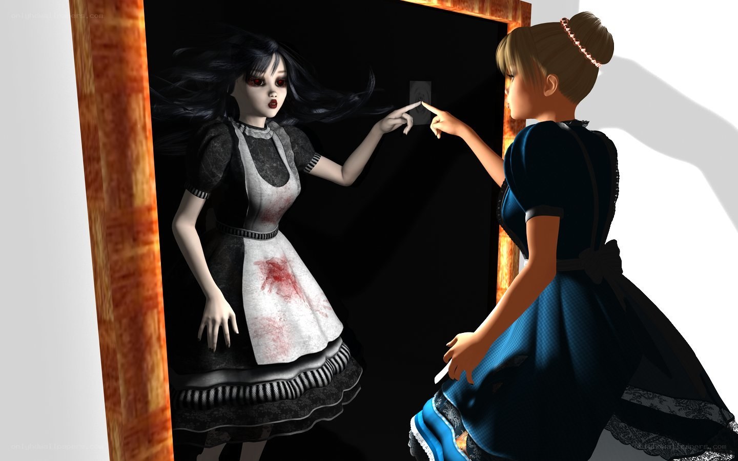 Girl points at ghostly figure