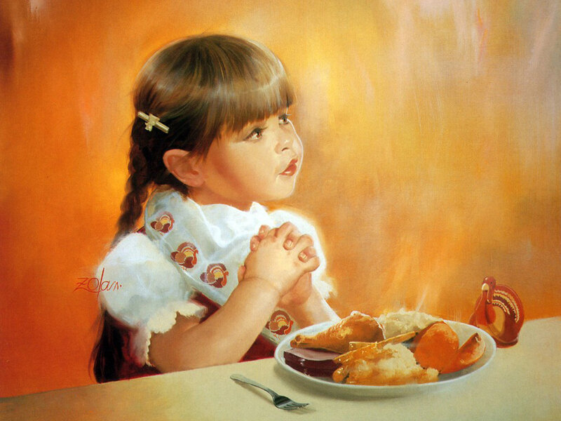 Girl Praying at Table — Orange