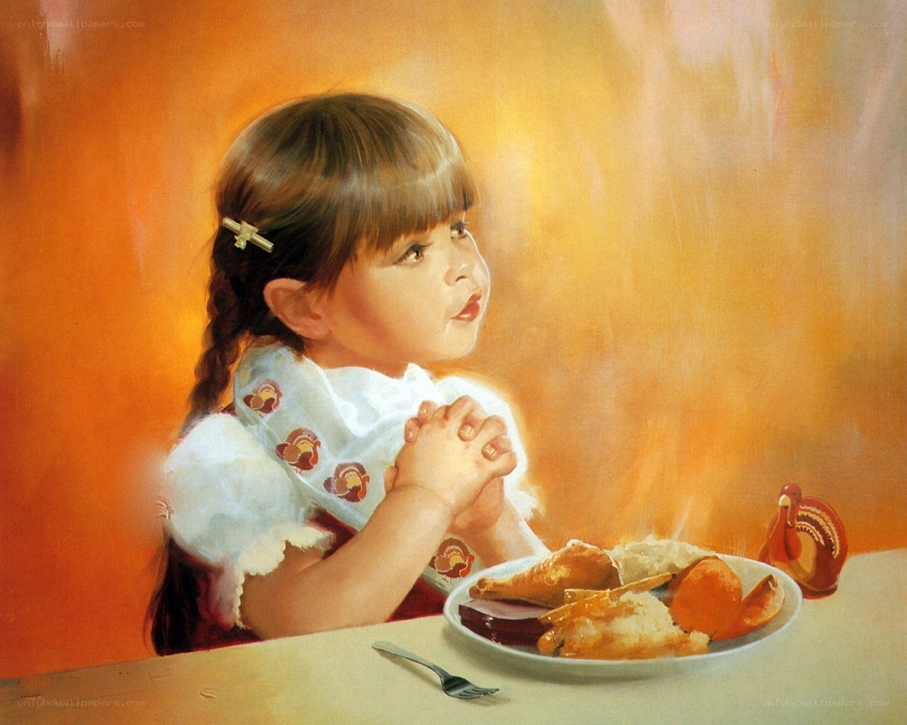 Girl Praying Before a Meal