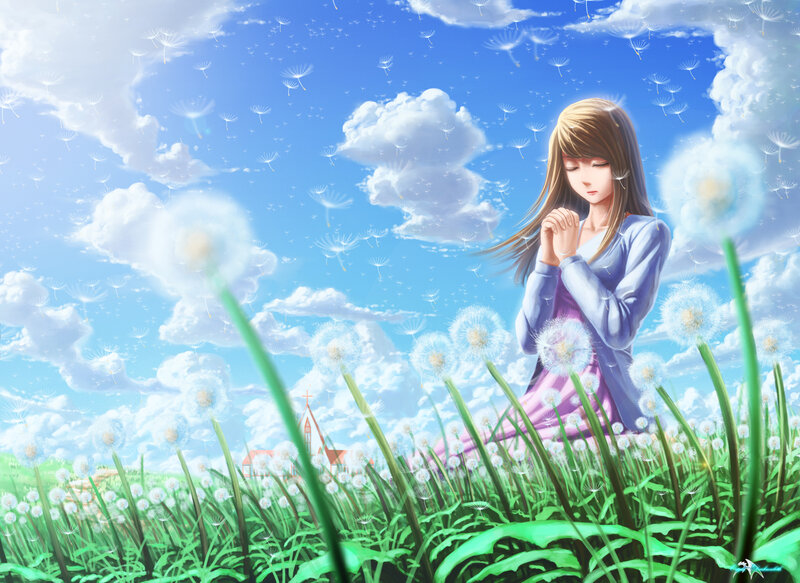 Girl Praying in Field