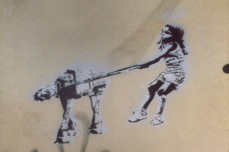 Girl pulling AT-AT walker