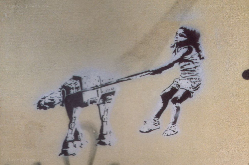 Girl pulling AT-AT walker