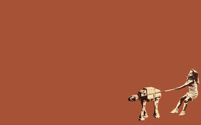 Girl pulling AT-AT walker