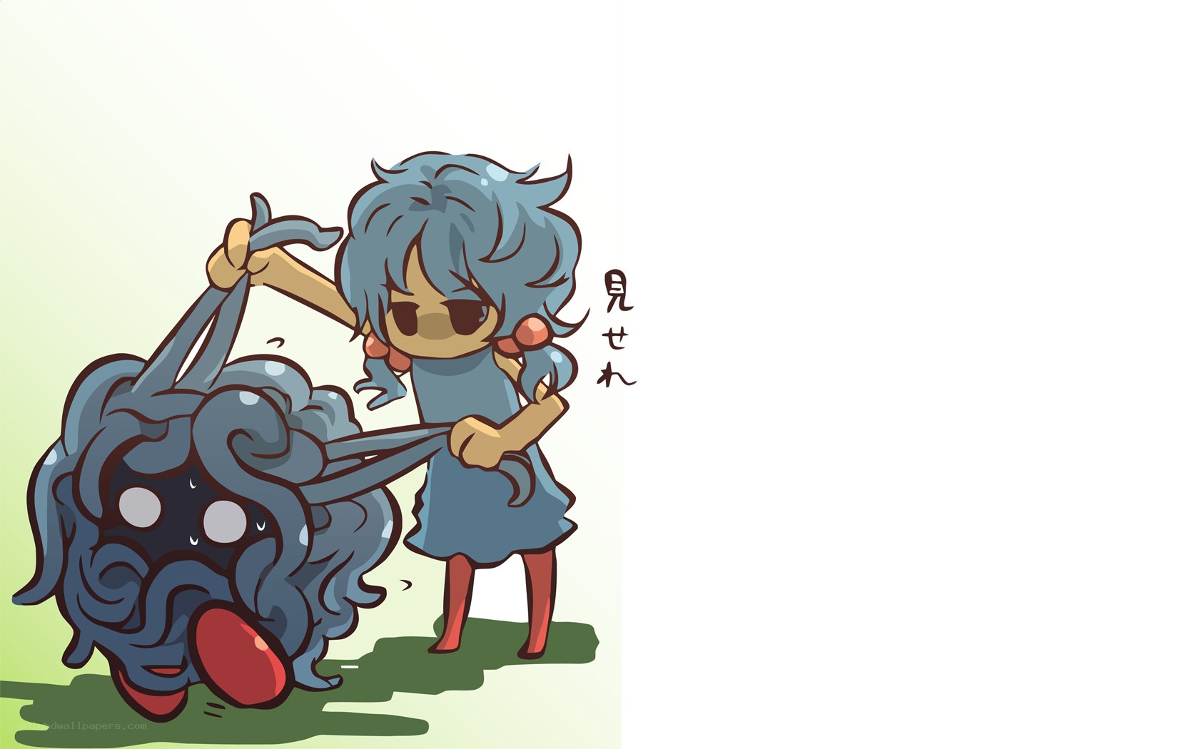 girl pulling monster by tentacles