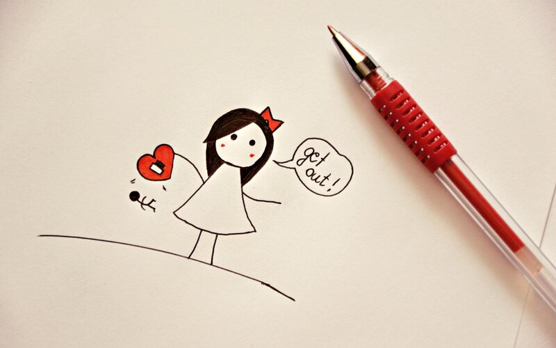 Girl Pushing Heart Figure — White