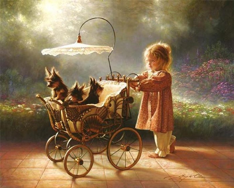 Girl Pushing Stroller