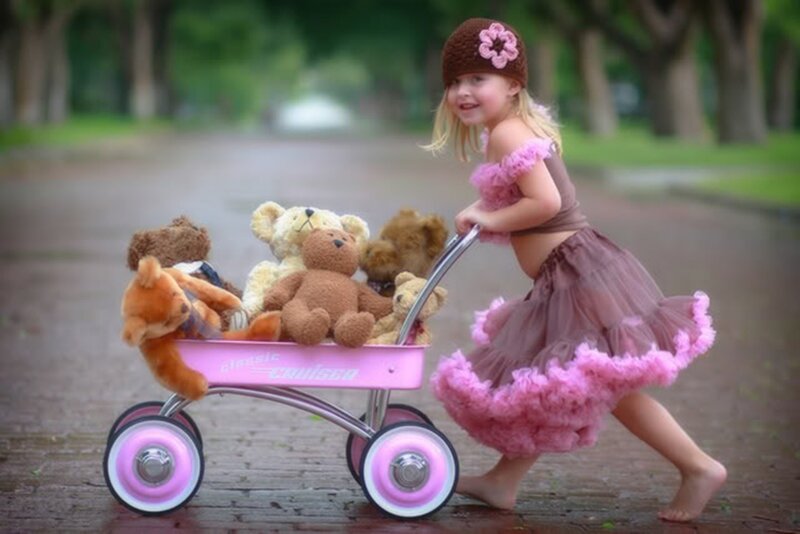 Girl Pushing Wagon