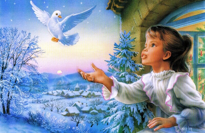 Girl Reaching for Dove