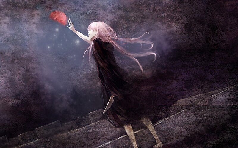 girl reaching for red moon
