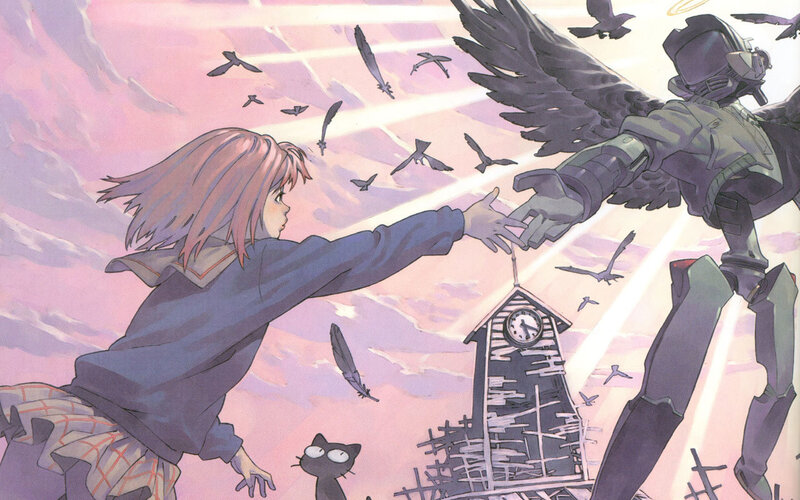 girl reaching for robot angel