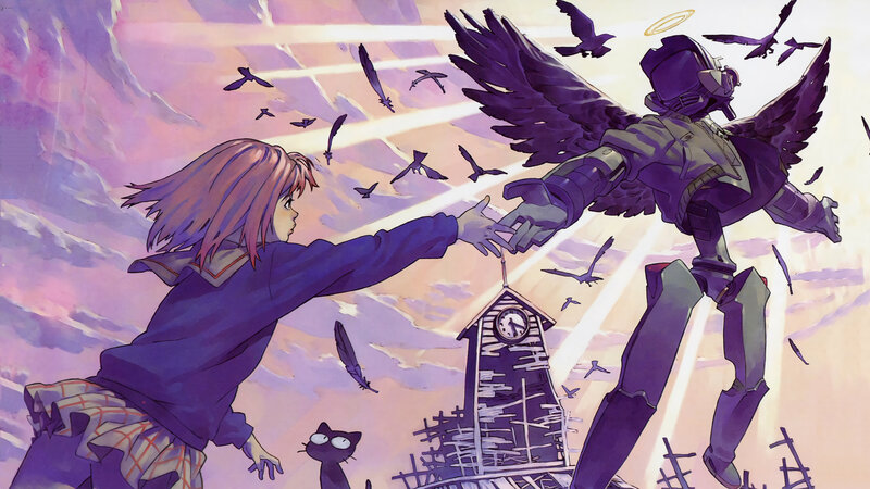 Girl Reaching for Robot — Purple