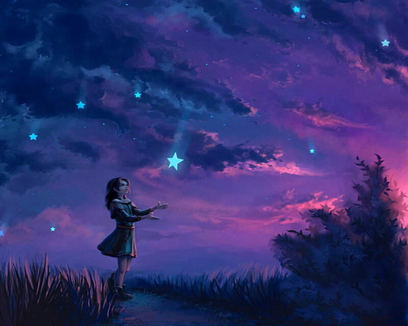 Girl Reaching for Stars — Purple