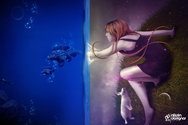 girl reaching from grass to water