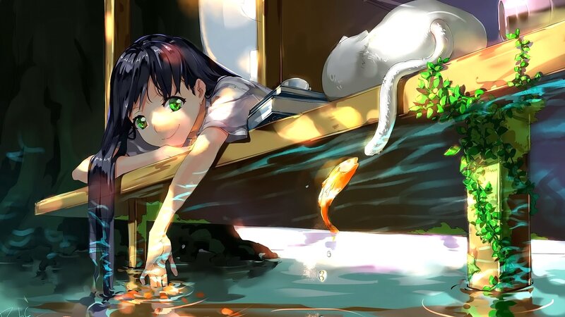 Girl Reaching into Water — Green