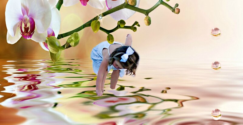 Girl Reaching into Water — White