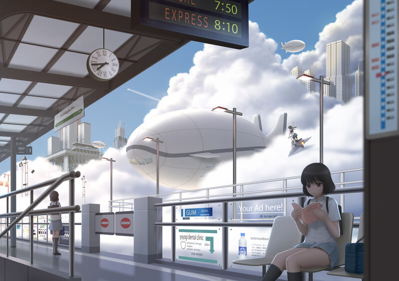 Girl Reading at Train Station