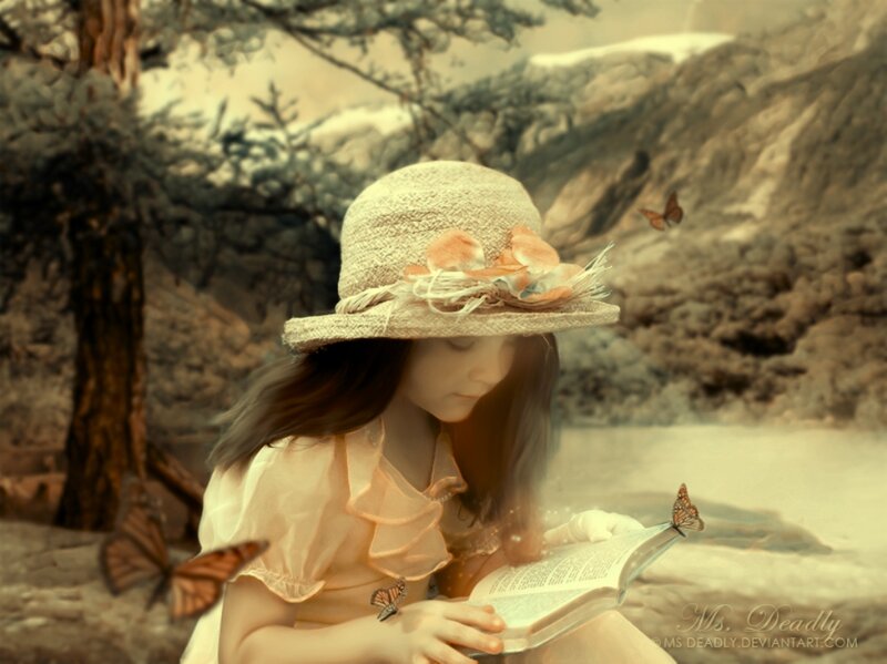 Girl Reading Book — Beige