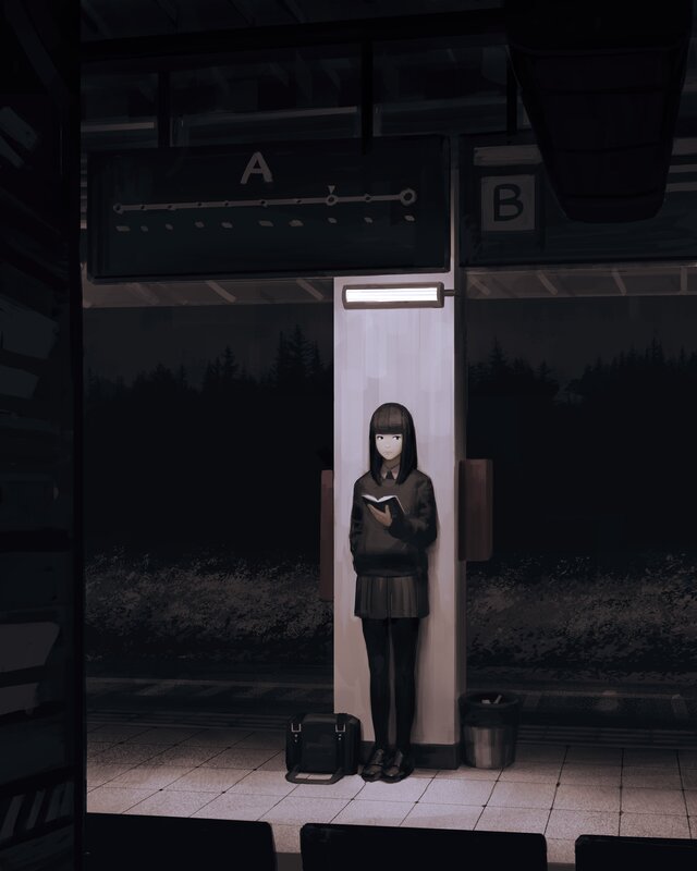 Girl Reading Book — Black, Calm