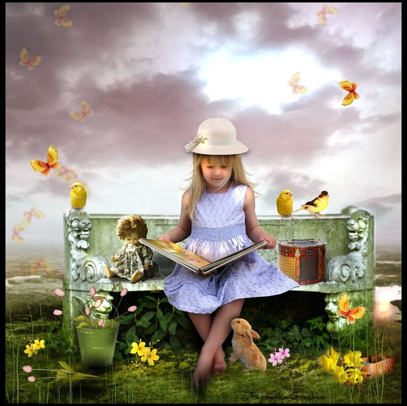 Girl Reading Book — Blue, Serene