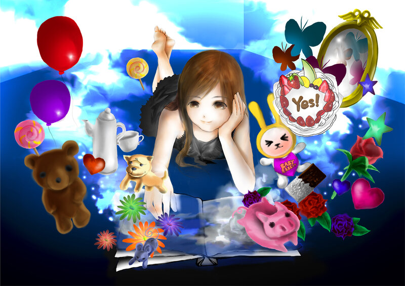 Girl Reading Book — Blue