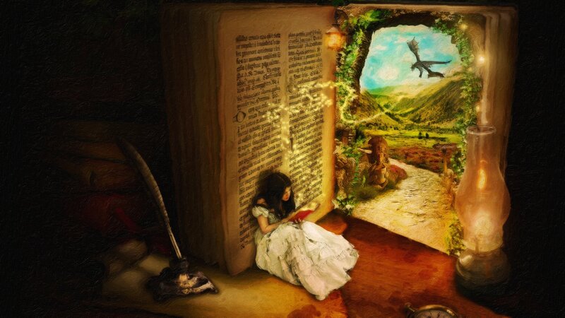 Girl Reading Book — Brown, Fantastical