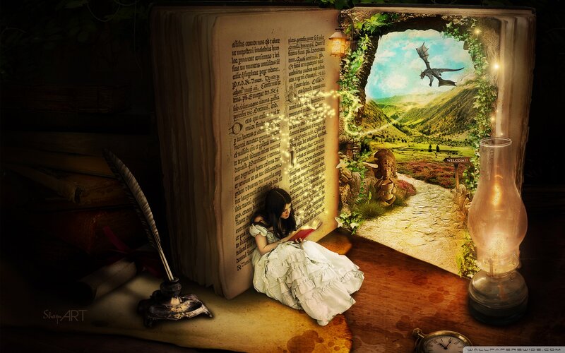 Girl Reading Book — Brown, Fantasy
