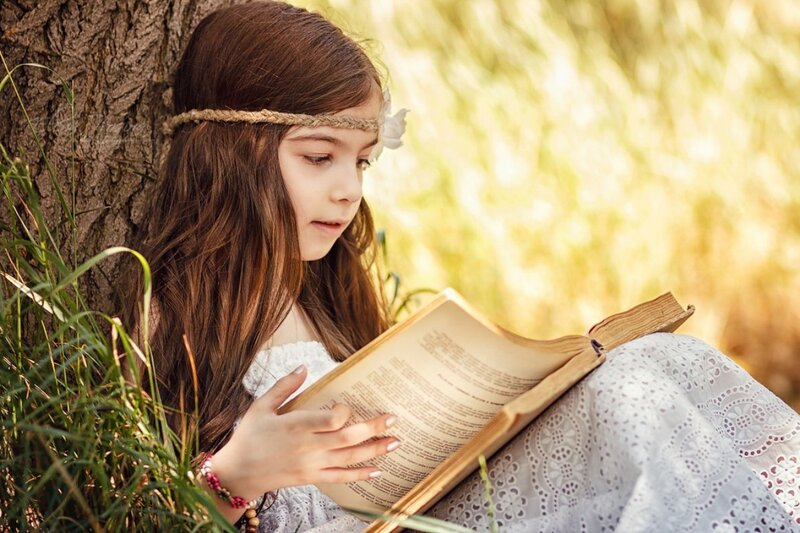 Girl Reading Book — Brown, Serene, Afternoon, Photograph