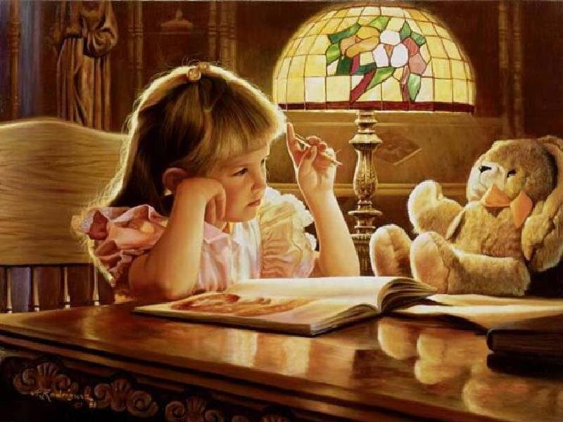 Girl Reading Book — Brown