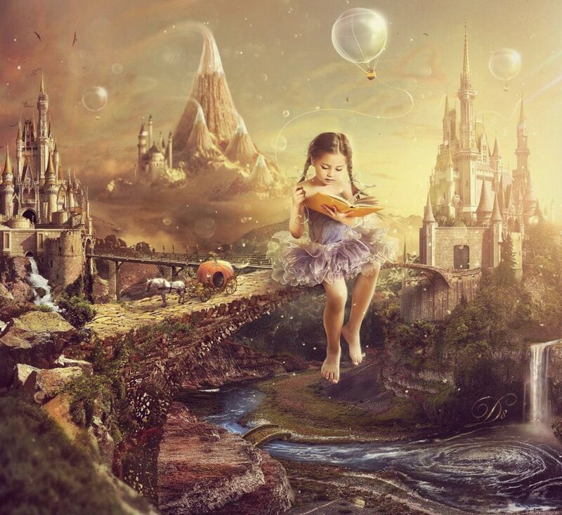 Girl Reading Book — Gold, Fantastical