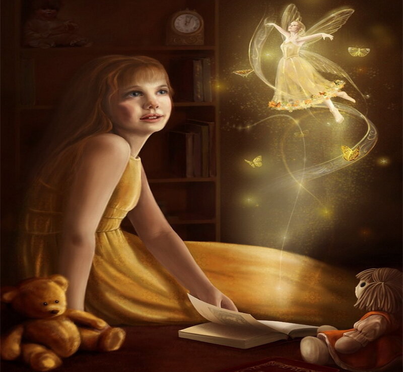Girl Reading Book — Gold