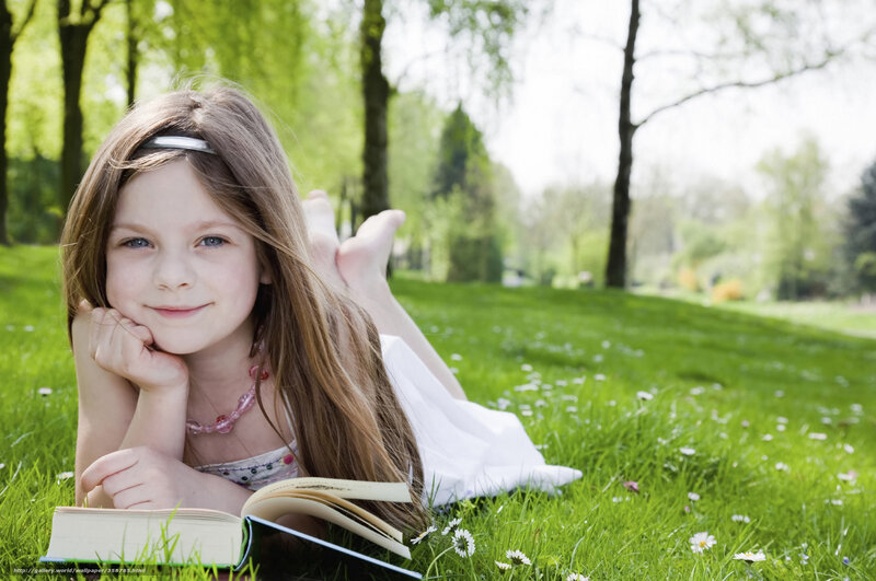 Girl Reading Book — Green, Peaceful, Afternoon