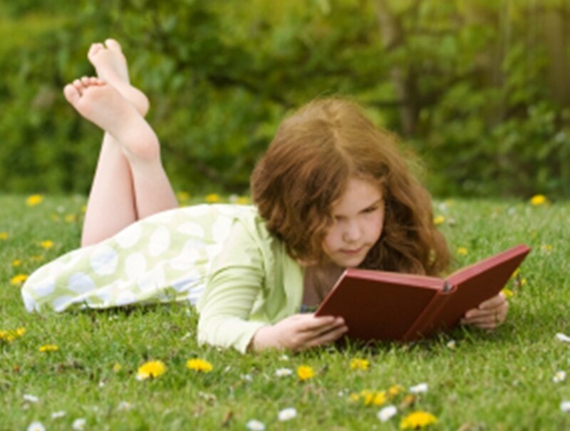 Girl Reading Book — Green, Peaceful