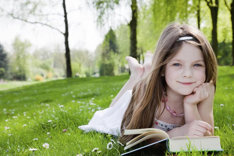 Girl Reading Book — Green, Serene, Afternoon, Photograph, Grass