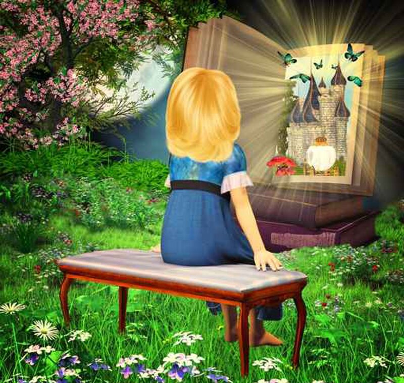 Girl Reading Book — Green, Serene, Spring