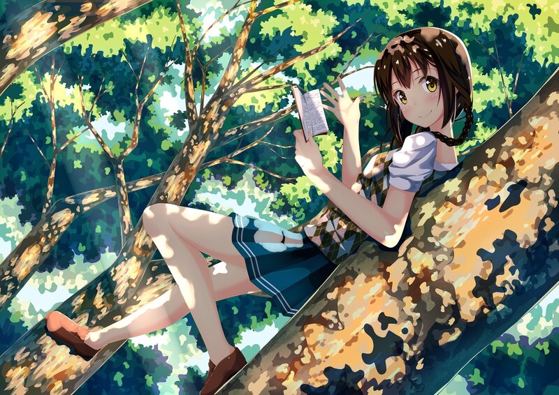 Girl Reading Book in Tree