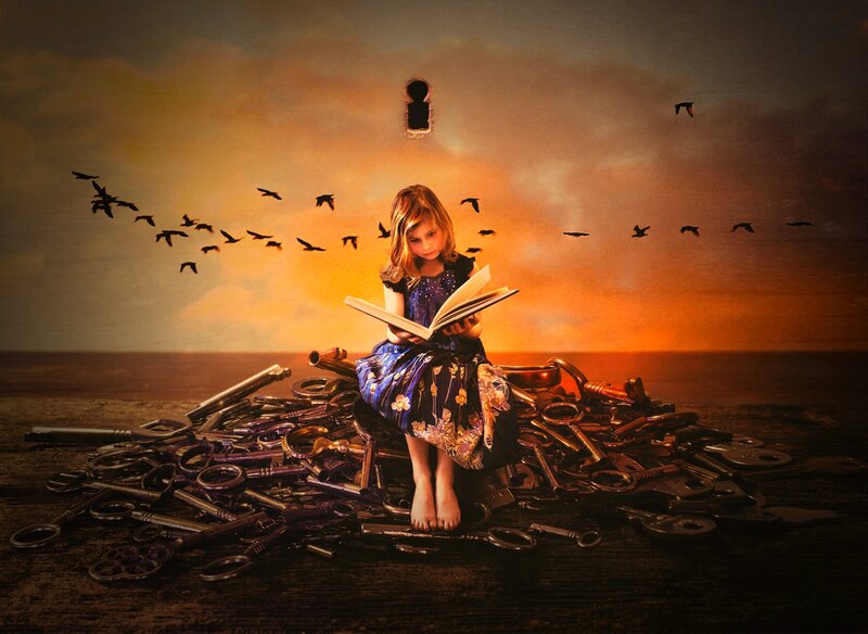 Girl Reading Book — Orange, Dramatic