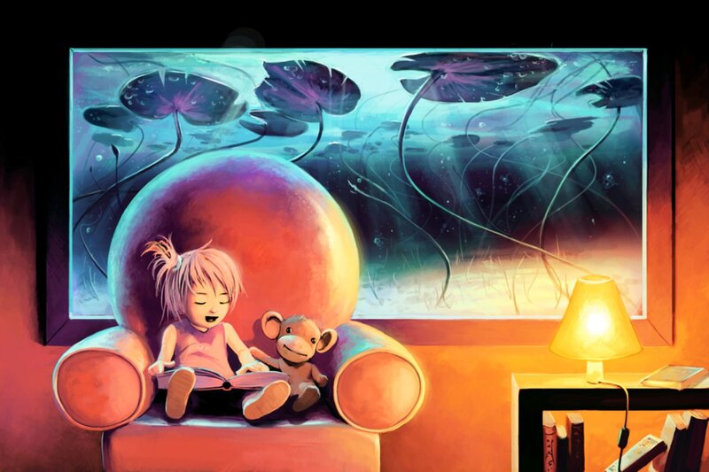 Girl Reading Book — Orange