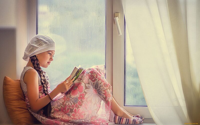 Girl Reading Book — Pink, Calm, Morning