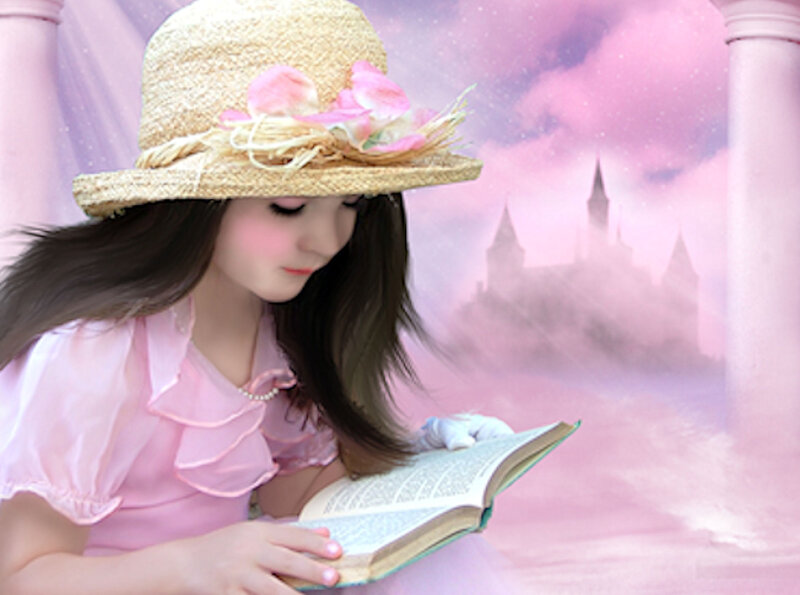 Girl Reading Book — Pink, Dreamy