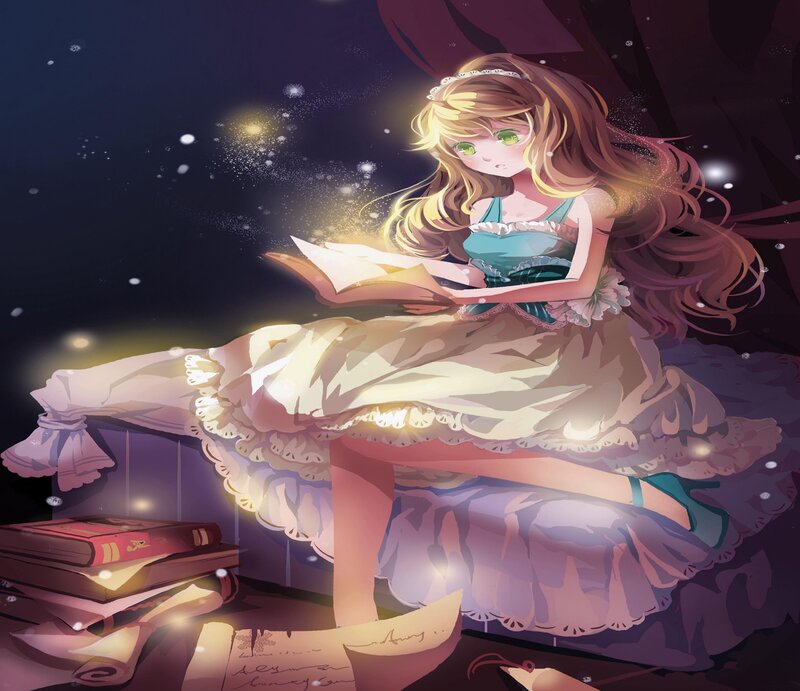 Girl Reading Book — Purple, Serene, Night