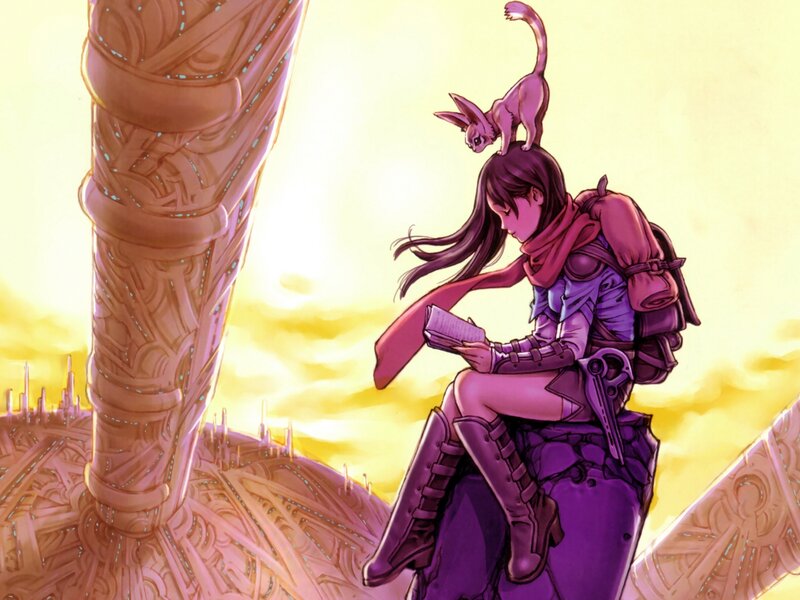 Girl Reading Book — Purple, Serene, Sunset